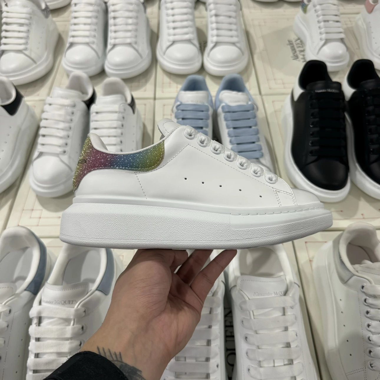 Alexander McQueen white and colorful shoes