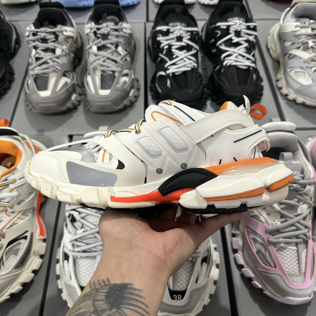 LED 1:1 Best Quality Balenciaga Track Shoes Orange & White