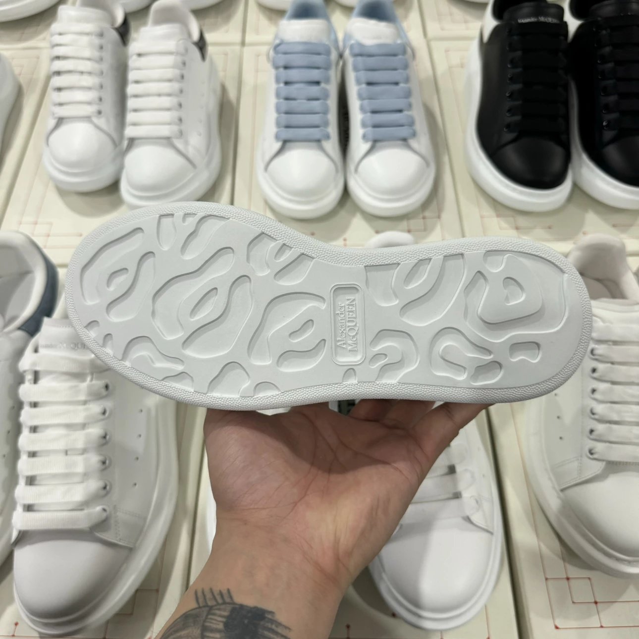 Alexander McQueen white and design shoelaces shoes