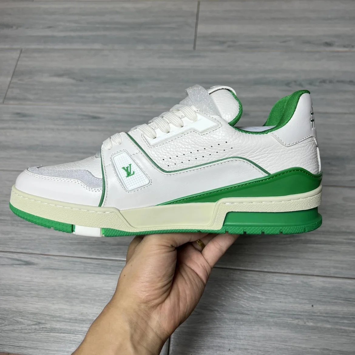 LV Full Letters Logo Trainer Shoes Green & White