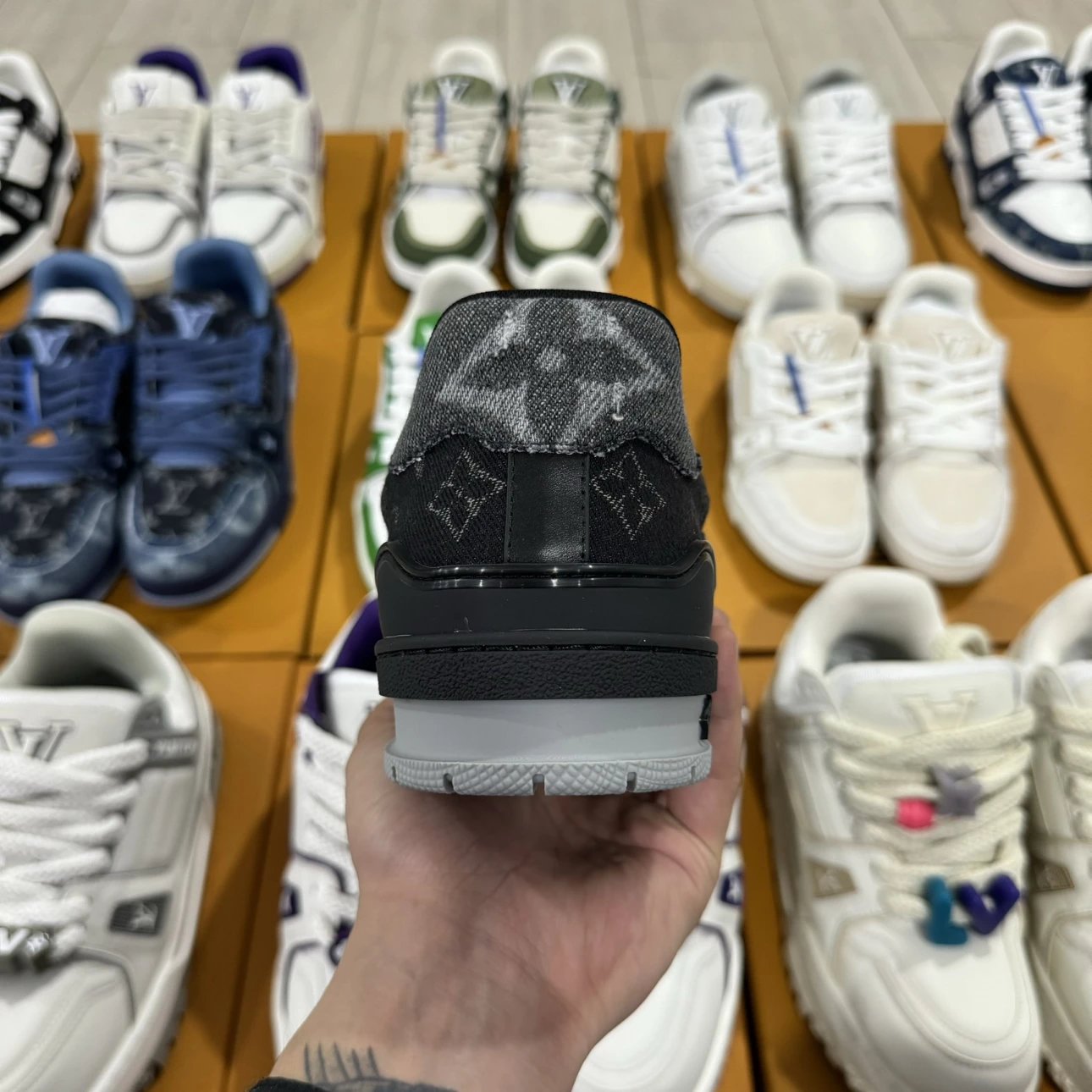 LV Trainer Full Print Logo Denim Black