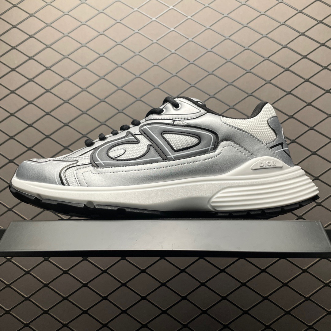 dior b30 white and silver logo shoes