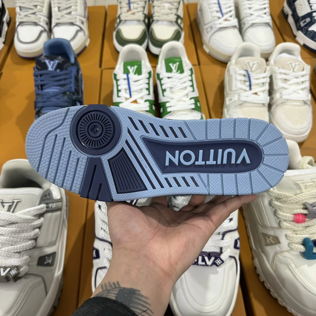 LV Trainer Full Print Logo Denim Blue