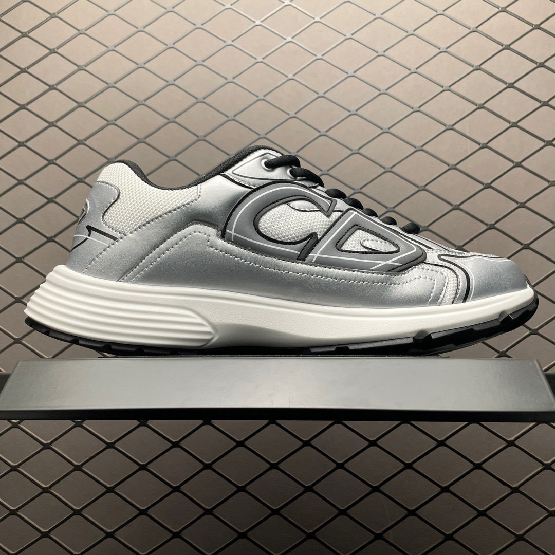 dior b30 white and silver logo shoes