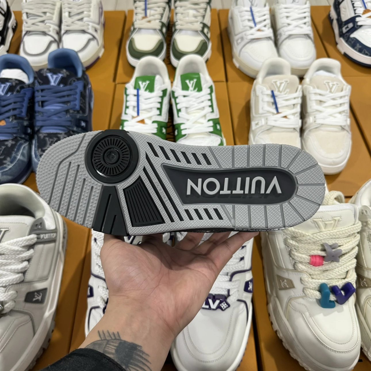 LV Trainer Full Print Logo Denim Black