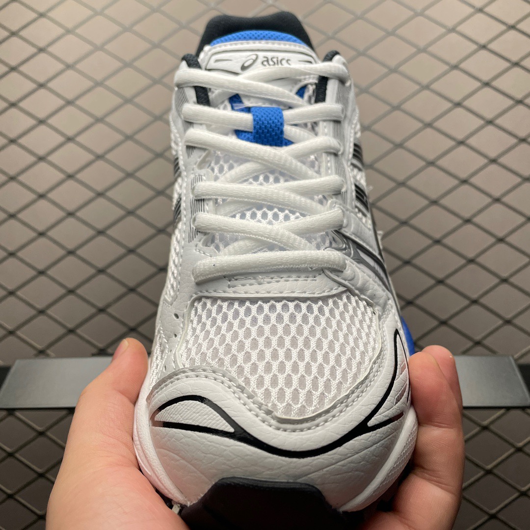 Asics GEL-Kayano 14 white and blue shoes