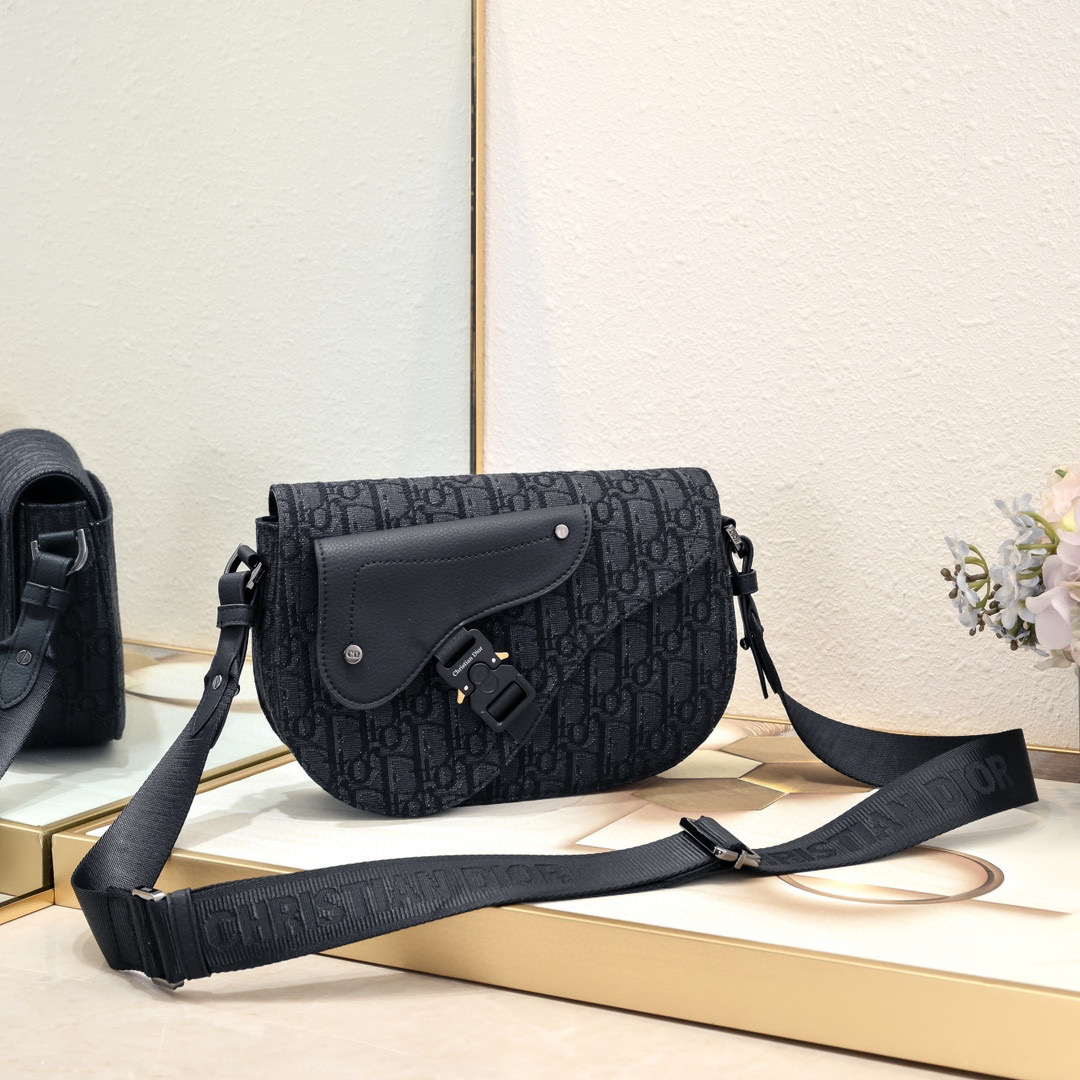 Dior Full logo Saddle Bag Black
