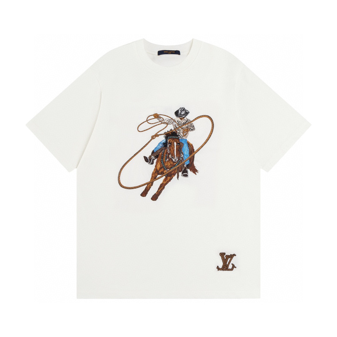 LV 2024 SS Cowboy Embroidery Tee White