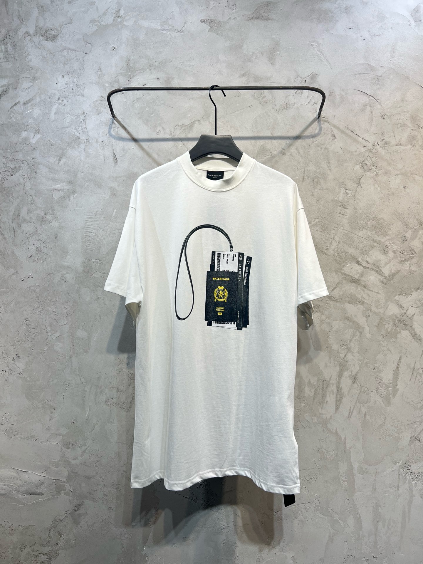 balenciaga passport black and white tee