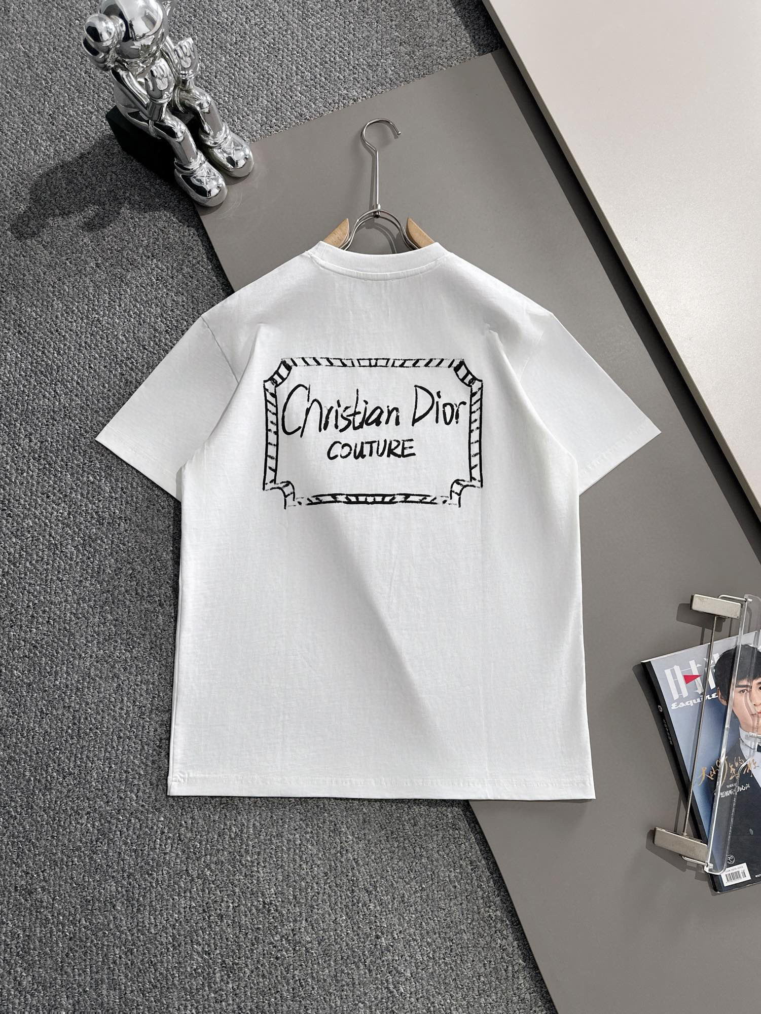 2025 Dior Neck Letters Print Tee 2 Colors