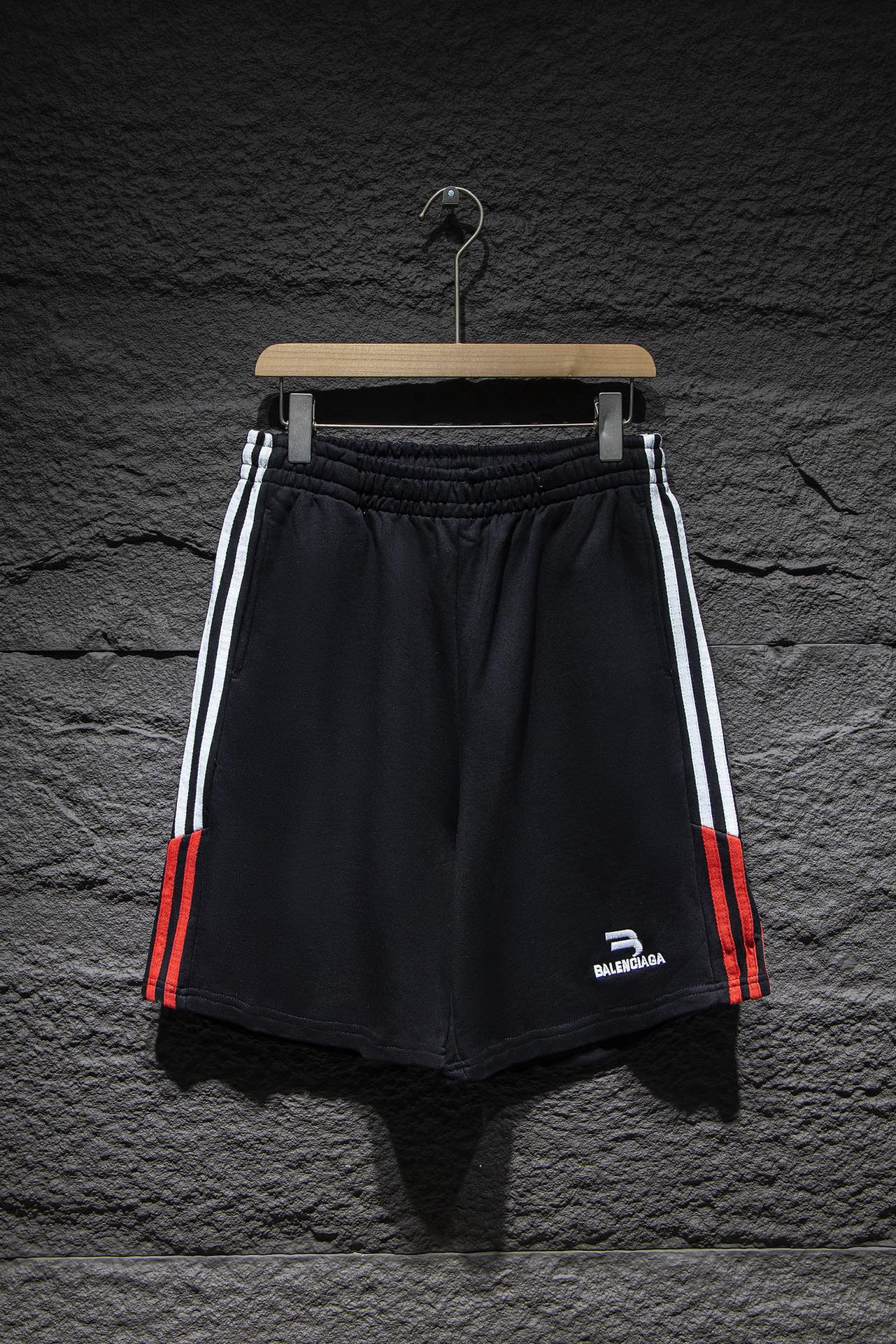 balenciaga patchwork embroidery black and white shorts