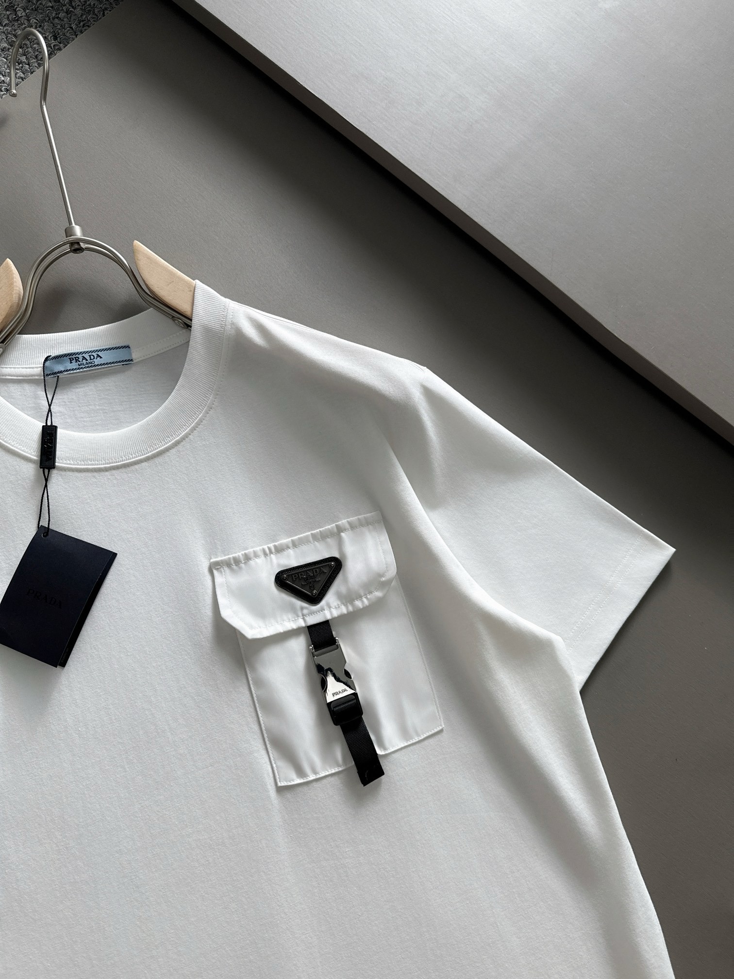 Prada customized pocket black and white tee