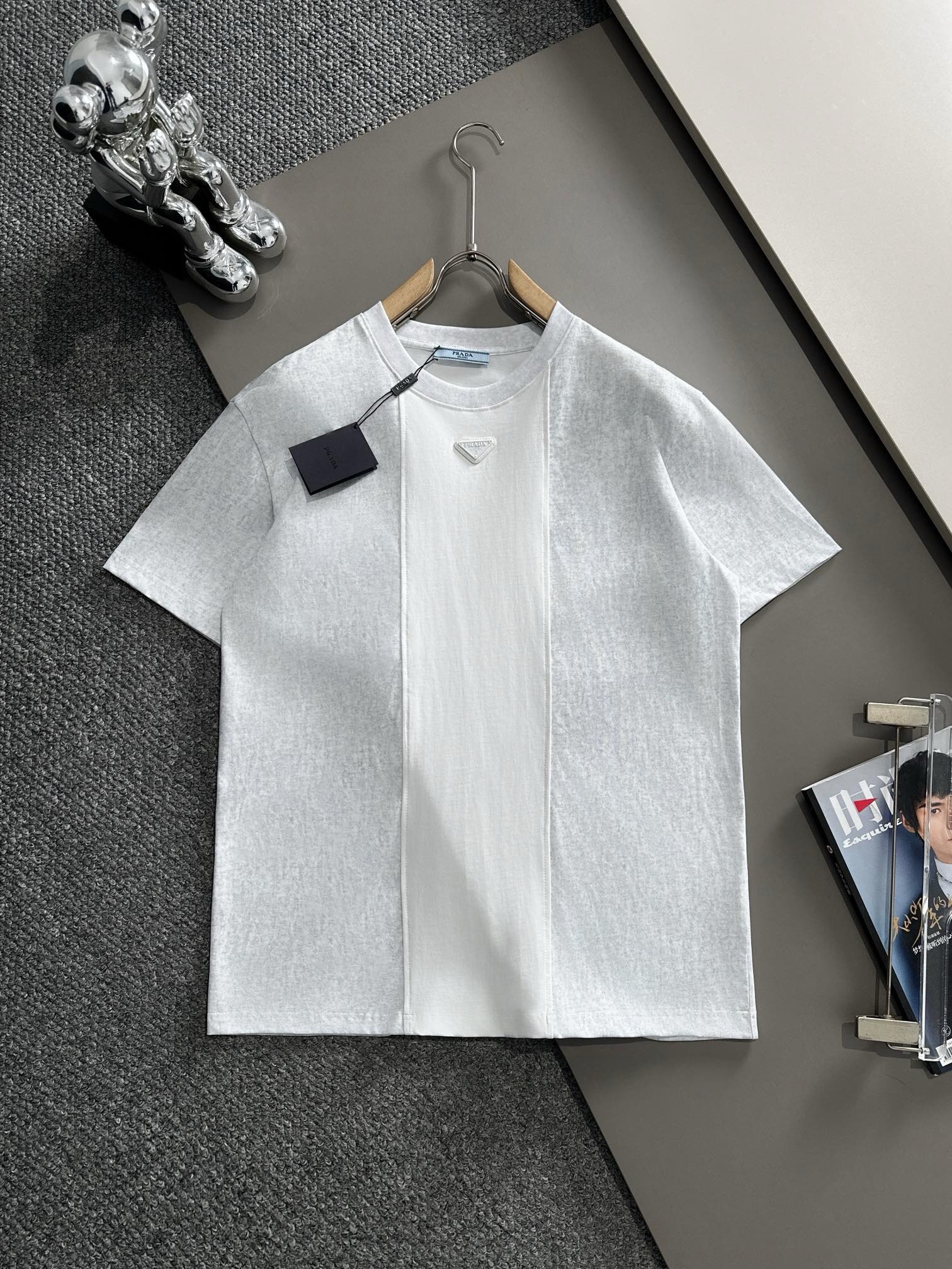 Prada fabric patchwork black and white tee