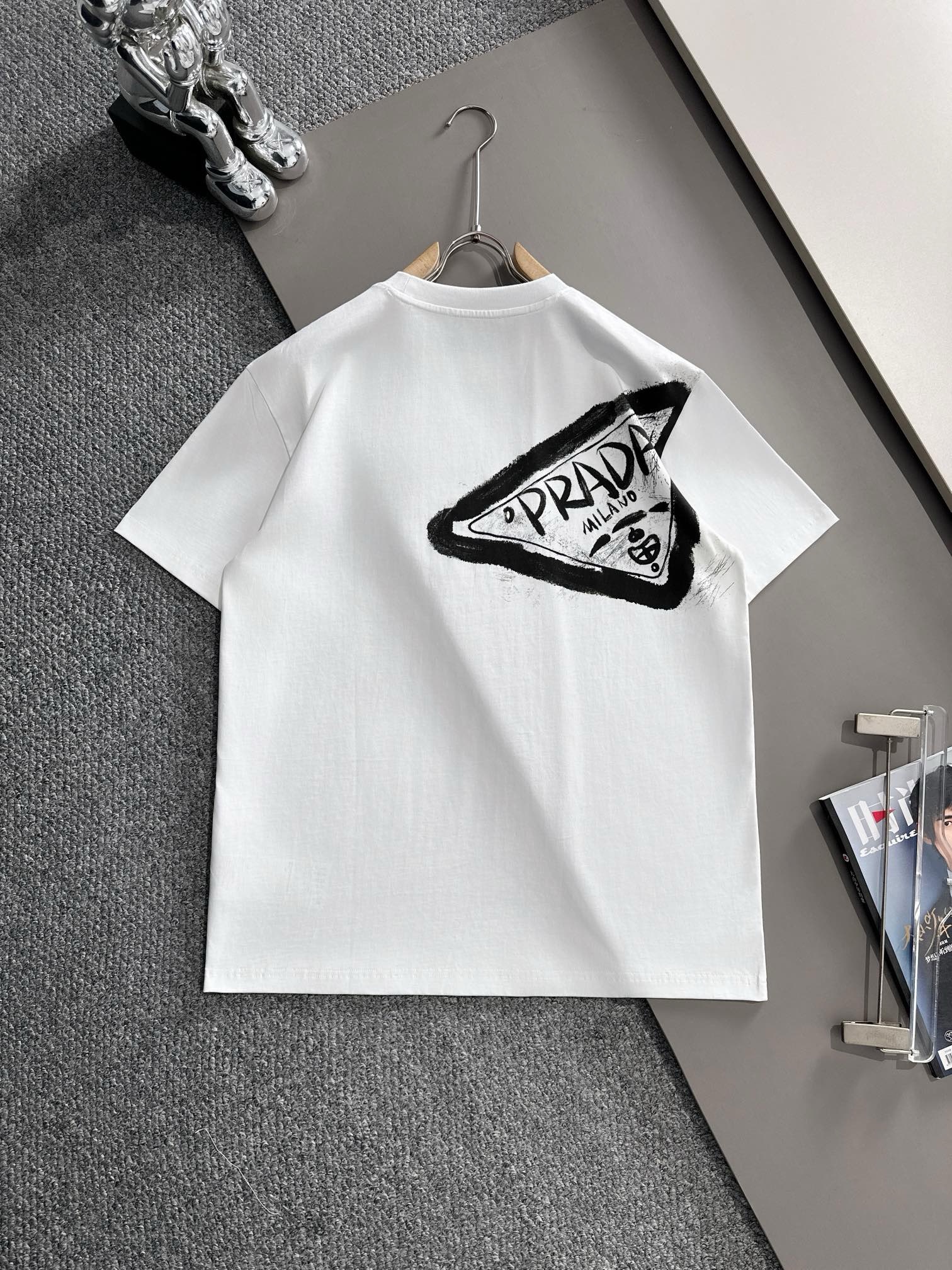 prada hand-drawn graffiti black and white tee