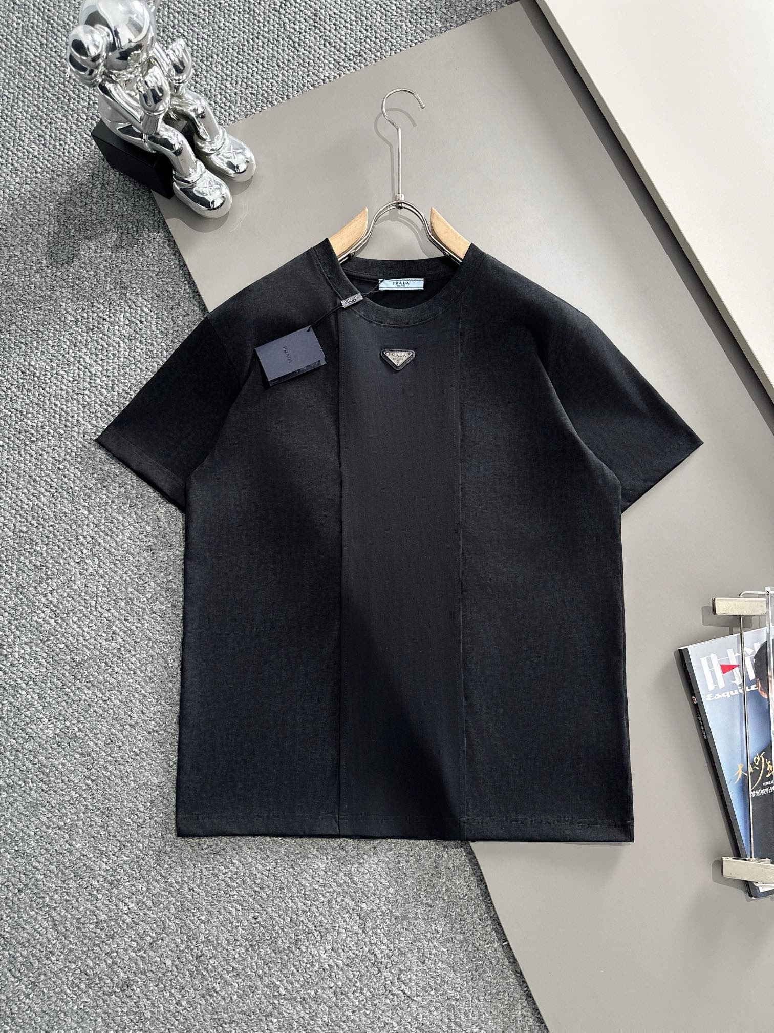 Prada fabric patchwork black and white tee