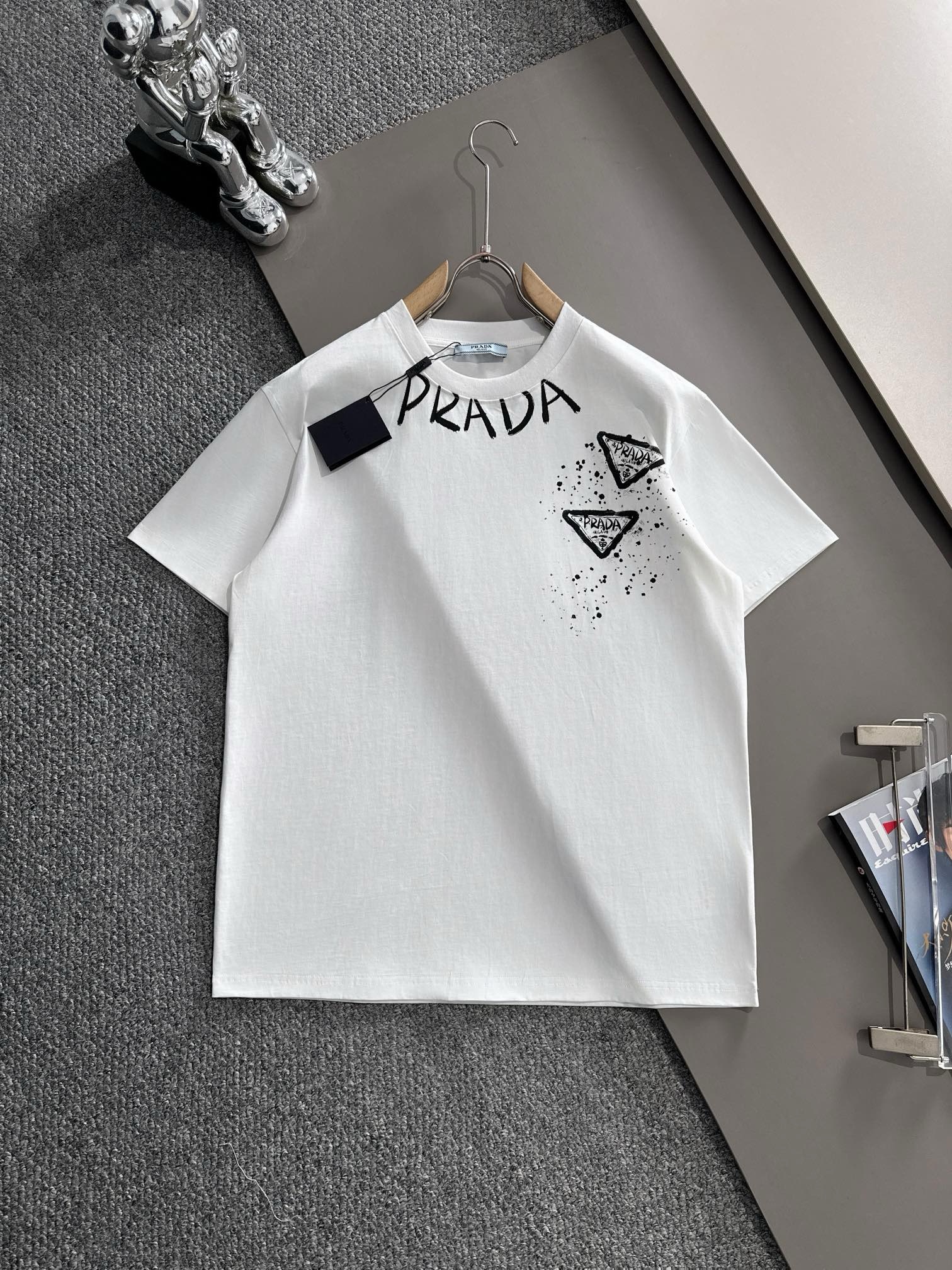 prada hand-drawn graffiti black and white tee