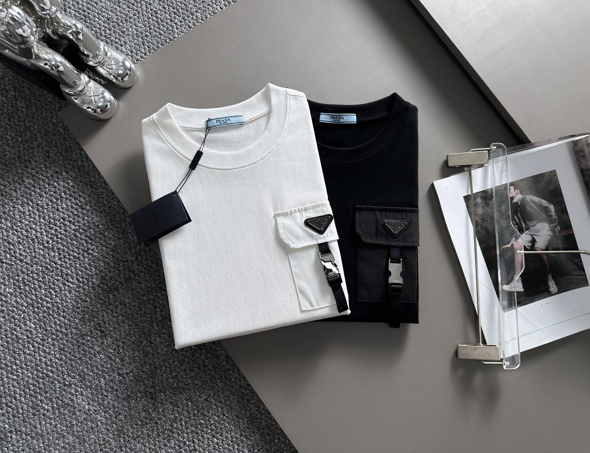 Prada customized pocket black and white tee