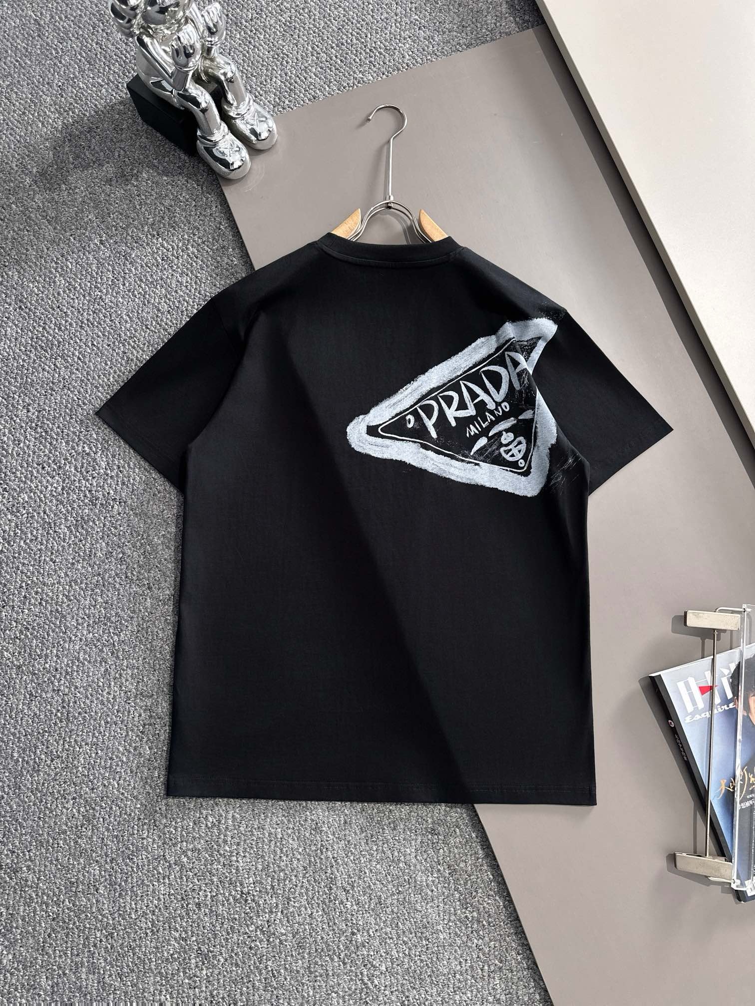 prada hand-drawn graffiti black and white tee