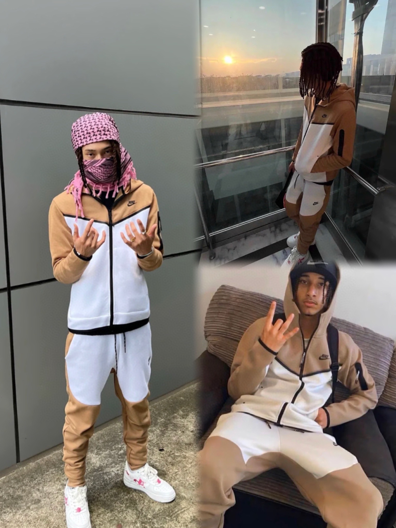 nlke tech fleece brown and white a set