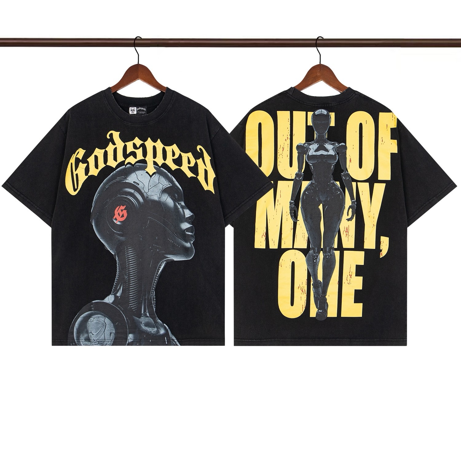 godspeed 25SS washed black and yellow letters tee