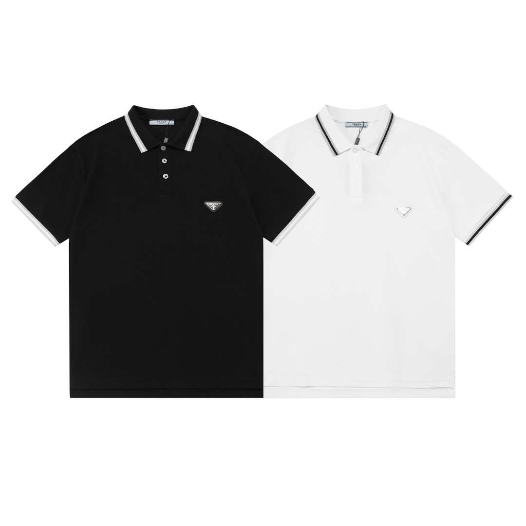 Prada  color-blocked metal  logo Tee