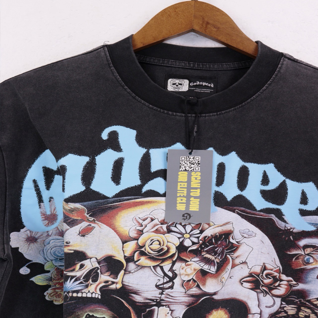 godspeed full skull black and cream tee