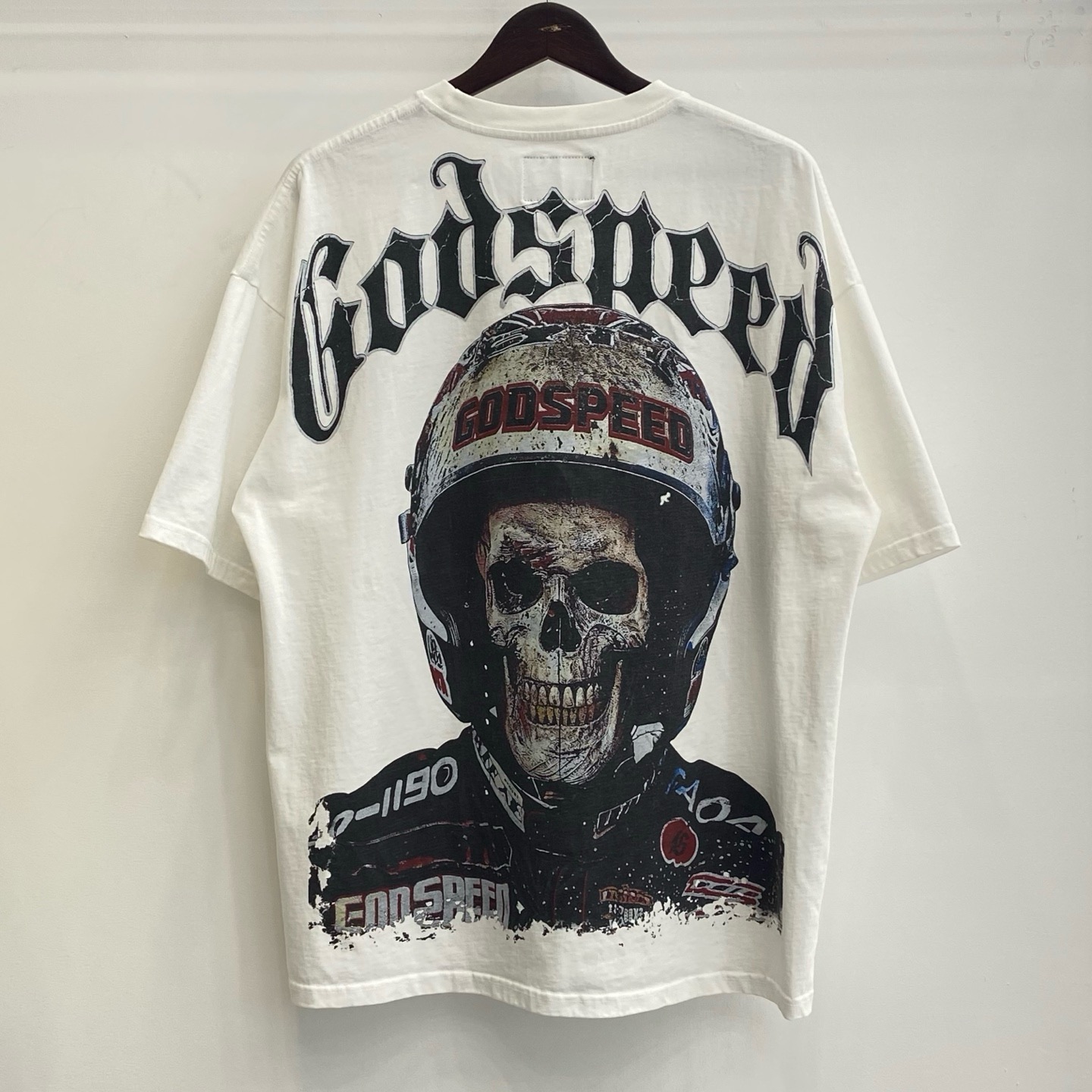 godspeed white and cream skull tee