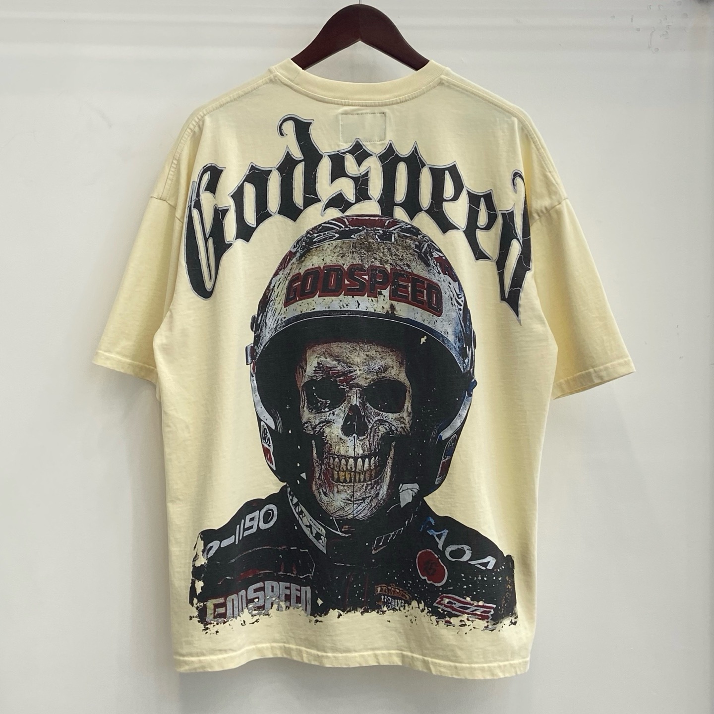 godspeed white and cream skull tee