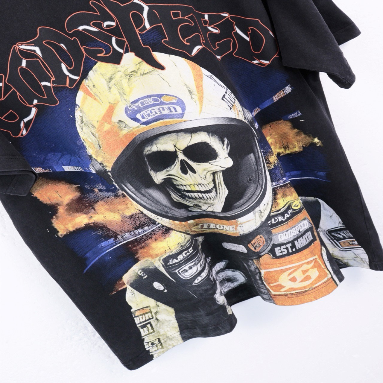 godspeed space skull black and blue tee