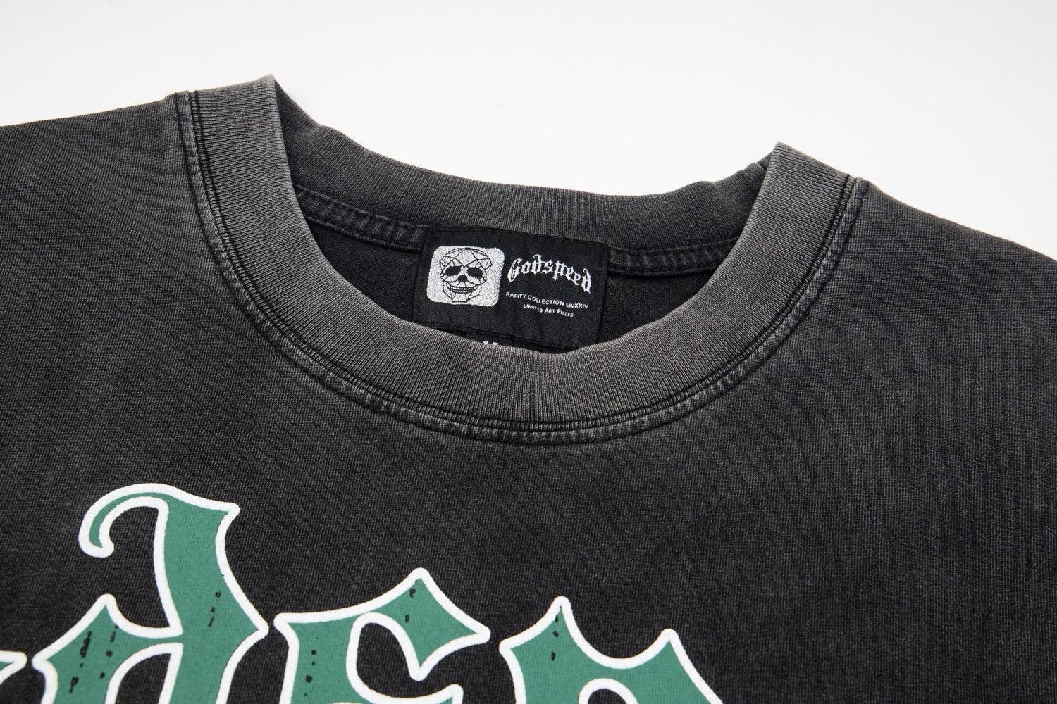 godspeed 25SS washed black and green letters tee