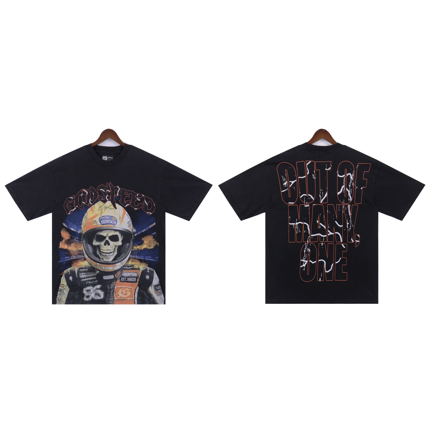 godspeed space skull black and blue tee