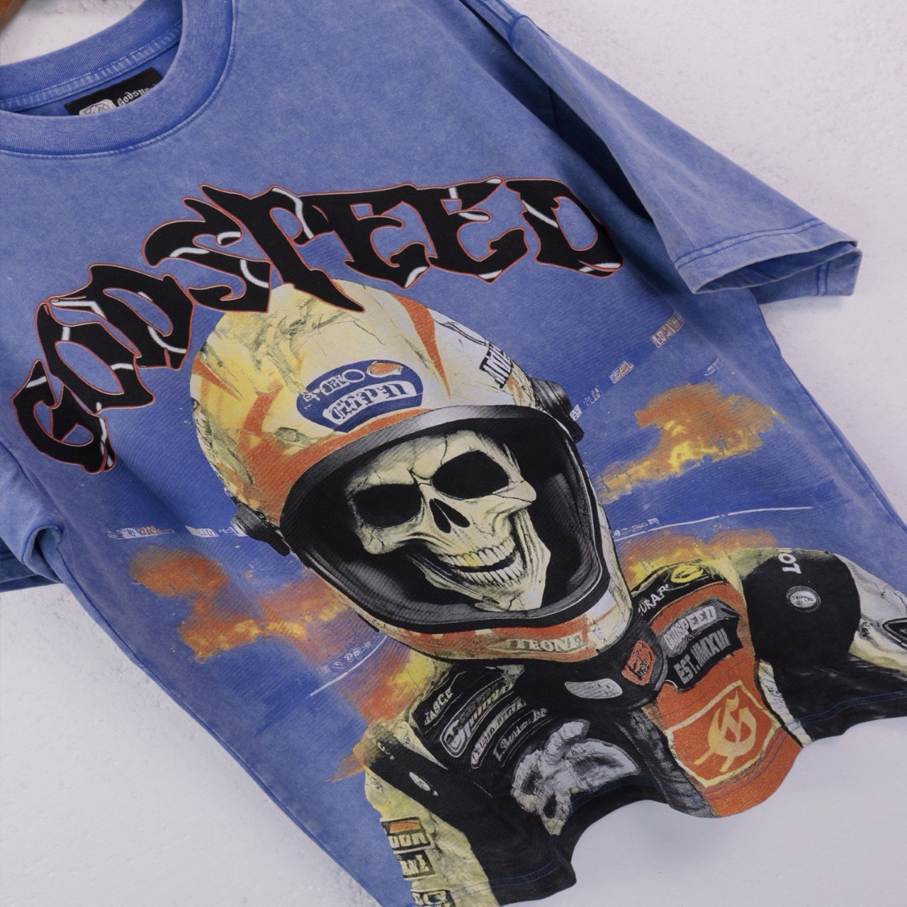 godspeed space skull black and blue tee