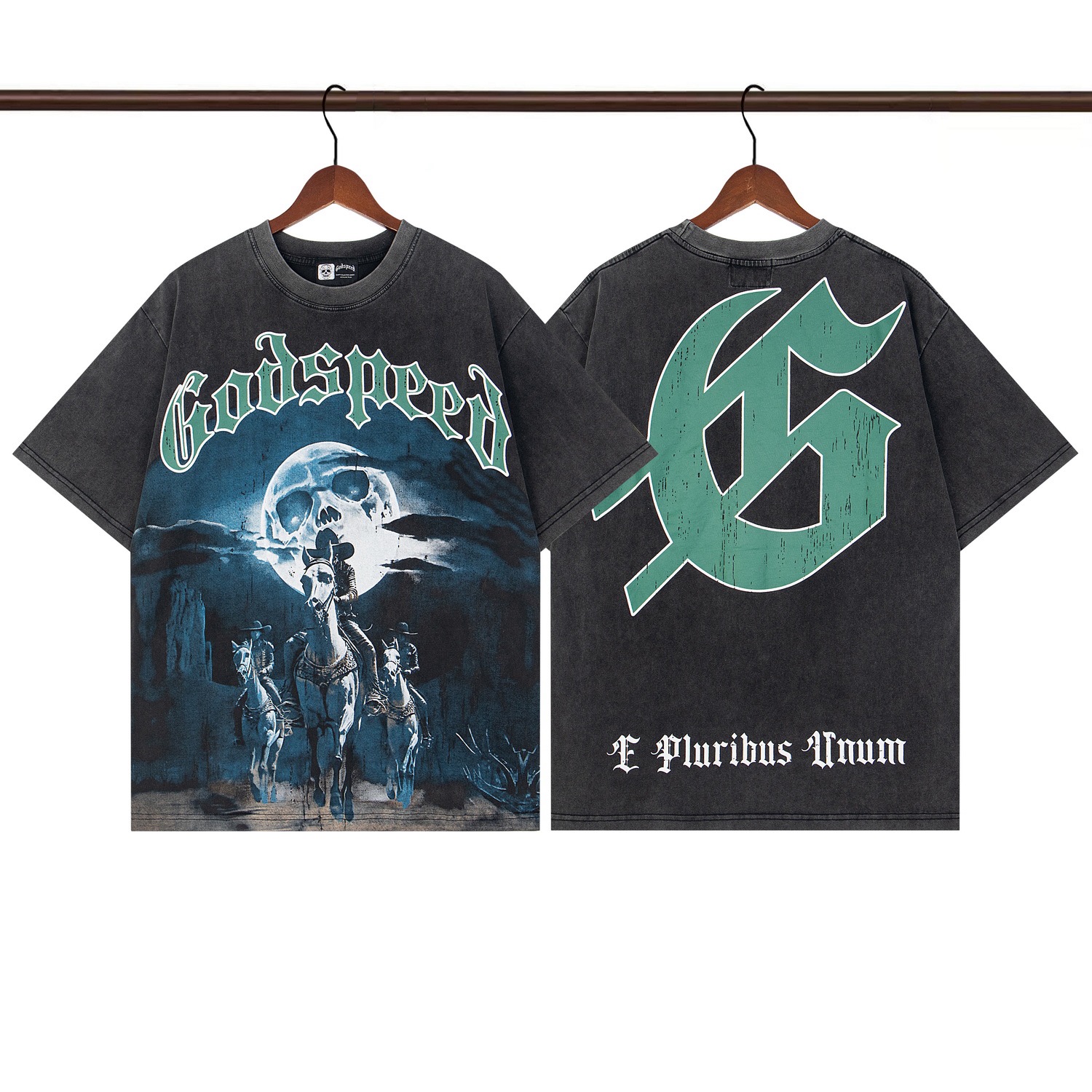 godspeed 25SS washed black and green letters tee