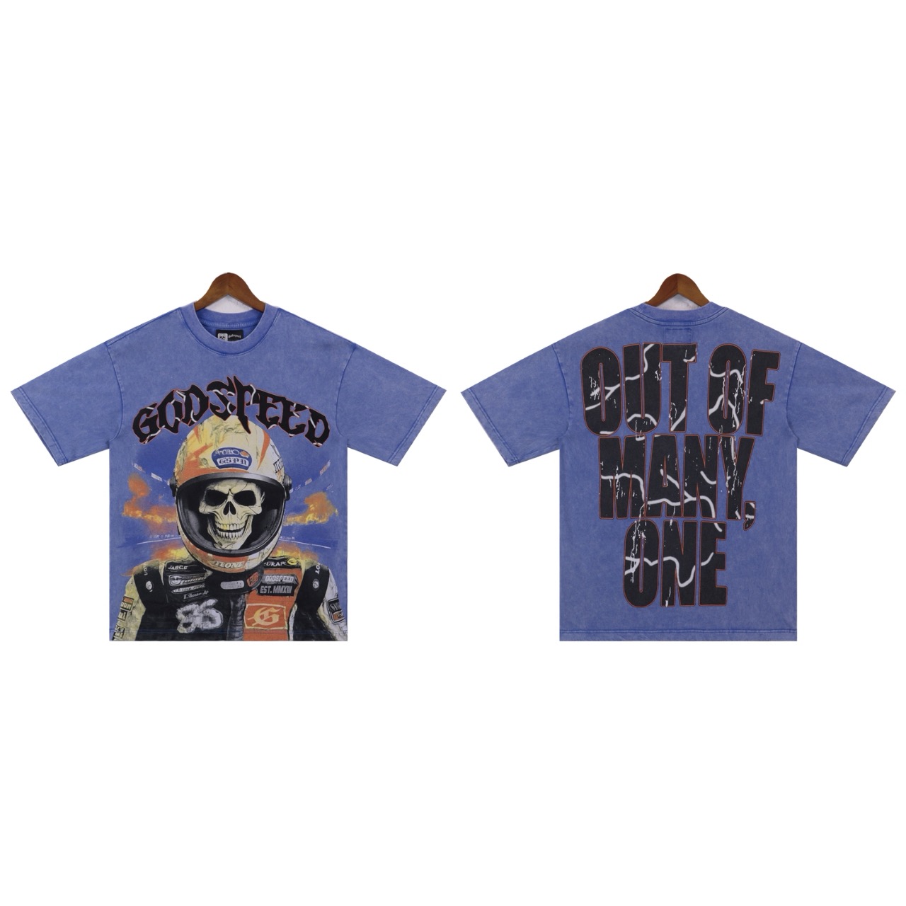 godspeed space skull black and blue tee