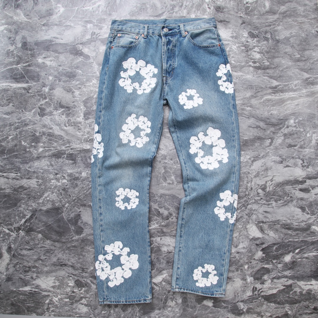 Denim Tear flocking Logo Jeans Blue Color