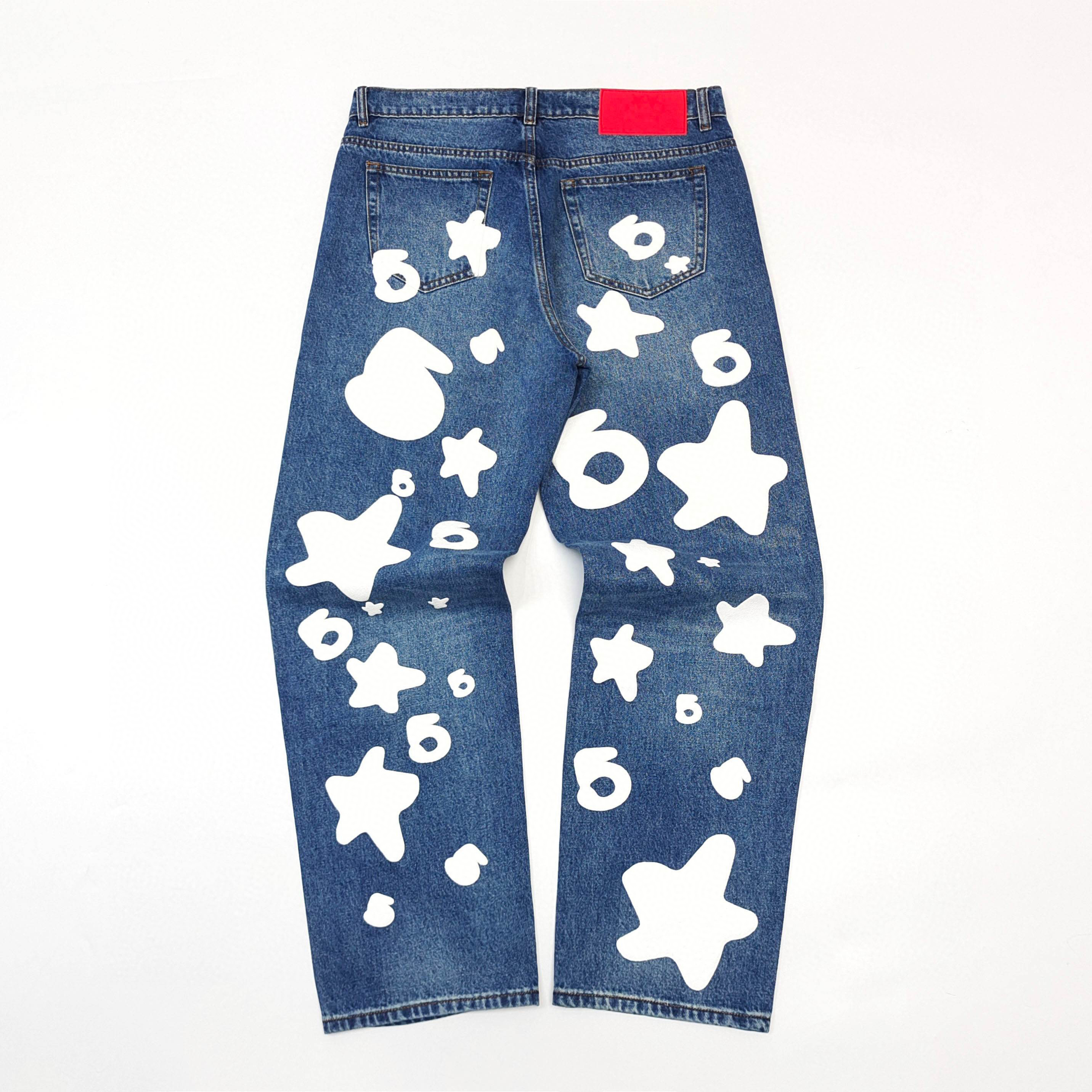 1:1 Best Quality Sp5der White Star Jeans Blue