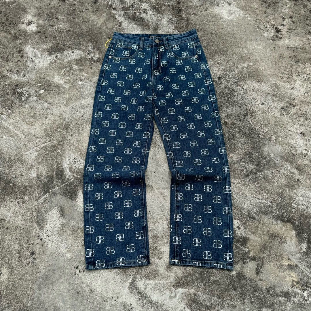 balenciaga black and blue Swarovski crystals jeans