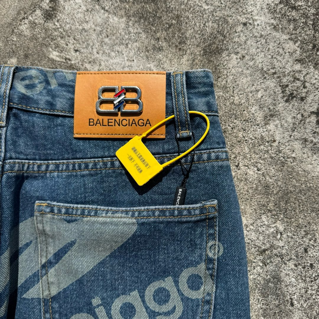 balenciaga full logo blue jeans