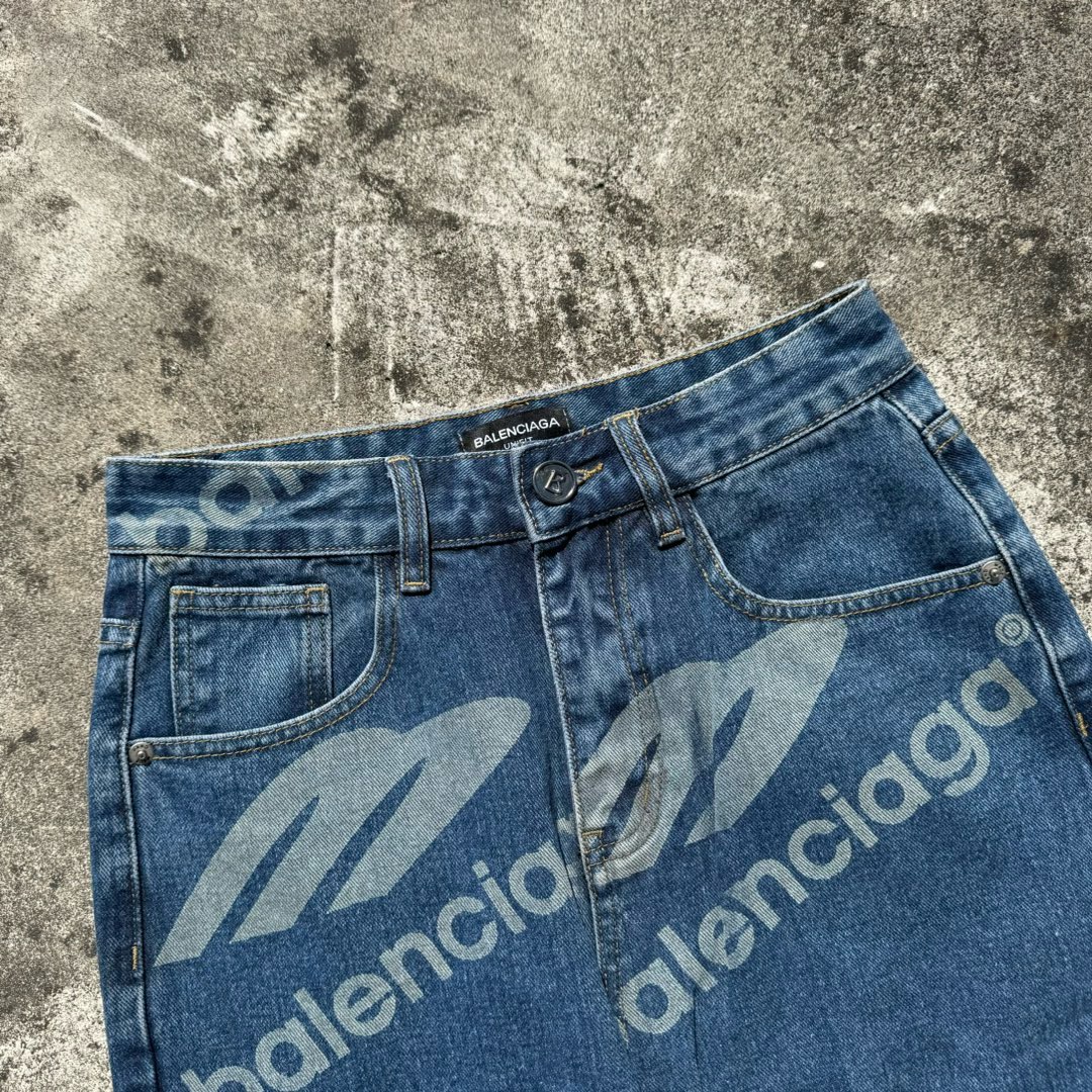 balenciaga full logo blue jeans