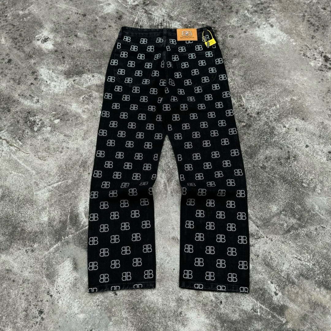 balenciaga black and blue Swarovski crystals jeans