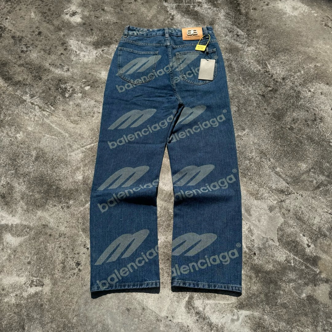 balenciaga full logo blue jeans