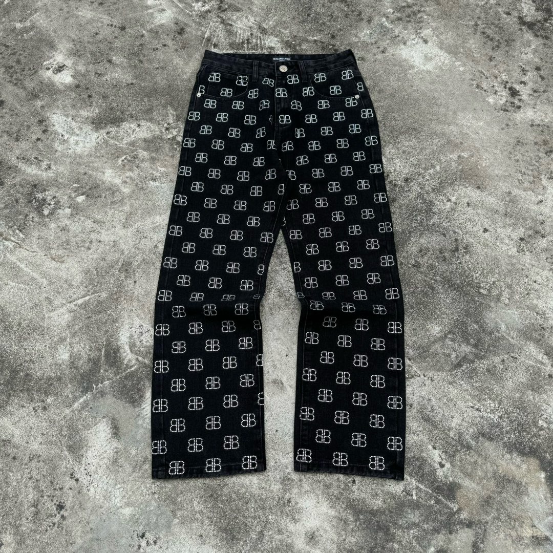 balenciaga black and blue Swarovski crystals jeans
