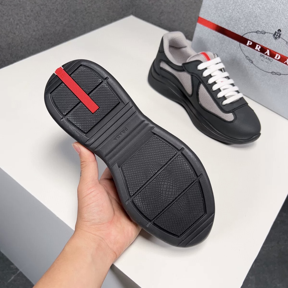 Prada Sports Shoes Black with Grey