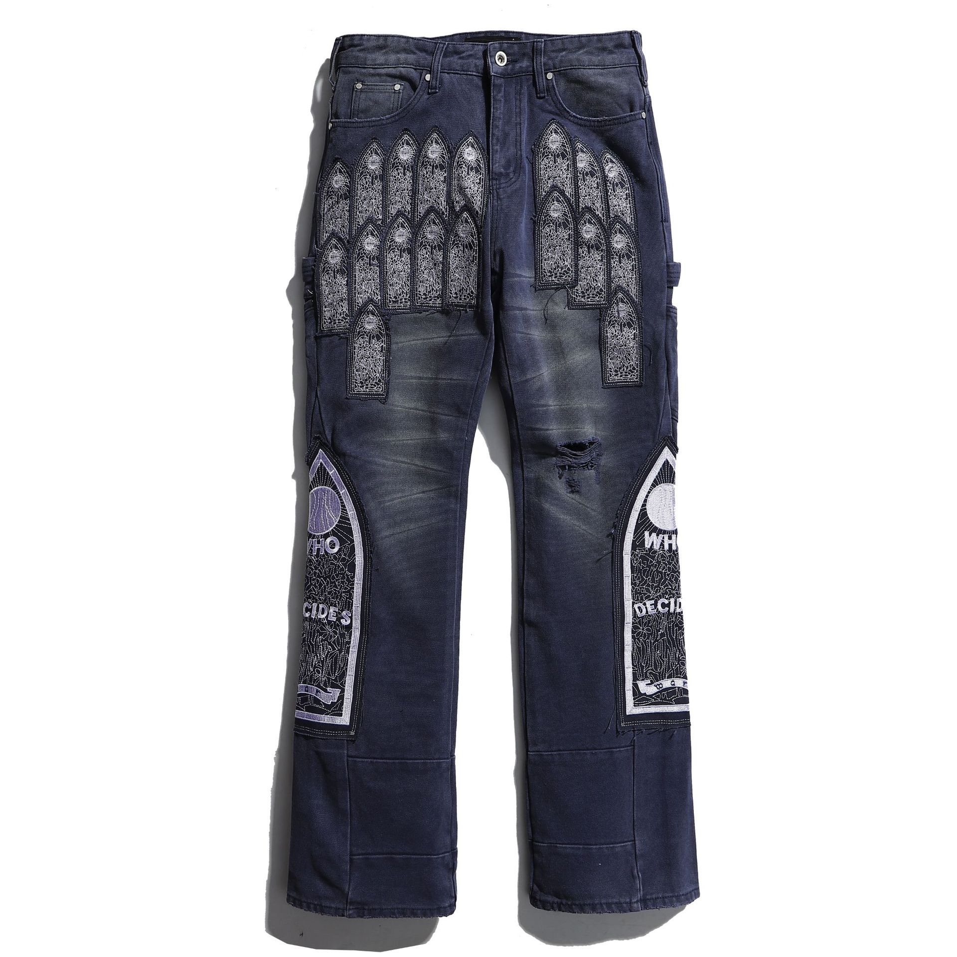 1:1 Best Quality Who decides war Heavy craftsmanship Embroidery jeans 2 colors