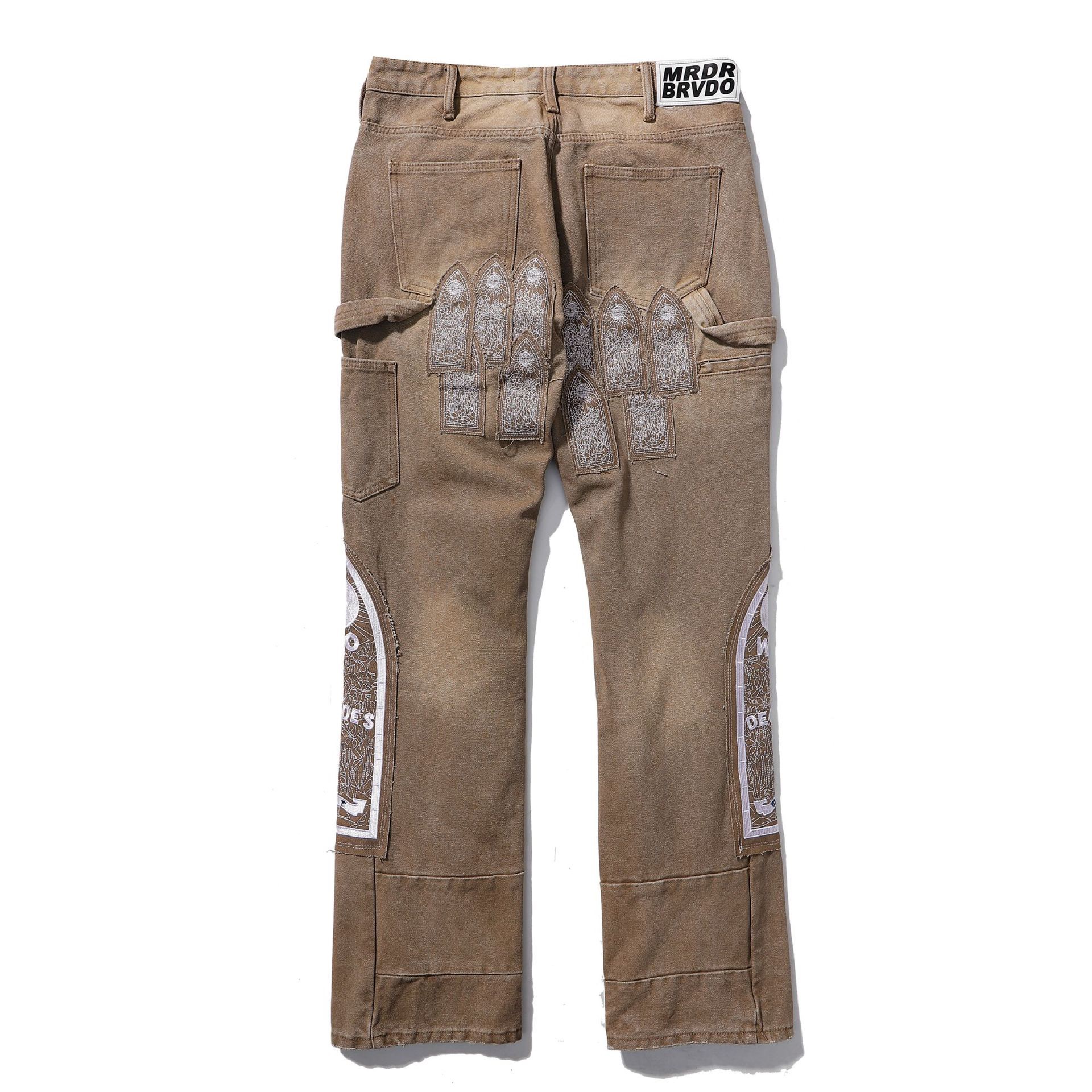 1:1 Best Quality who decides war Heavy craftsmanship Embroidery jeans washed Brown