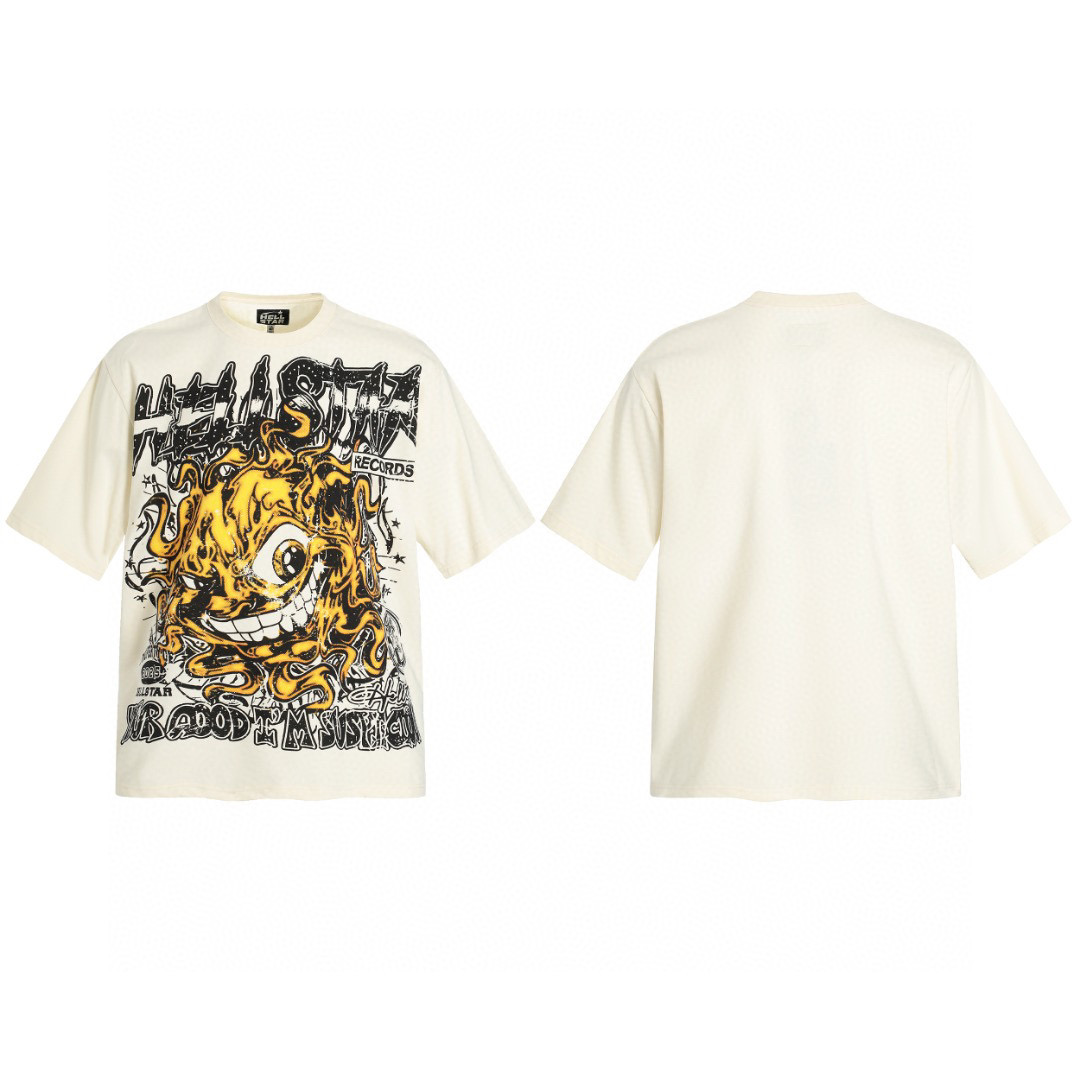 Hellstar Flame Face Print Tee Beige (need one size up)