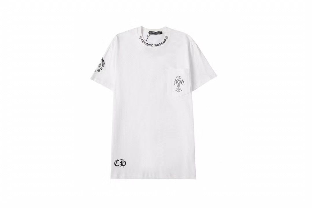Chrome hearts classic streetwear print round neck black and white tees
