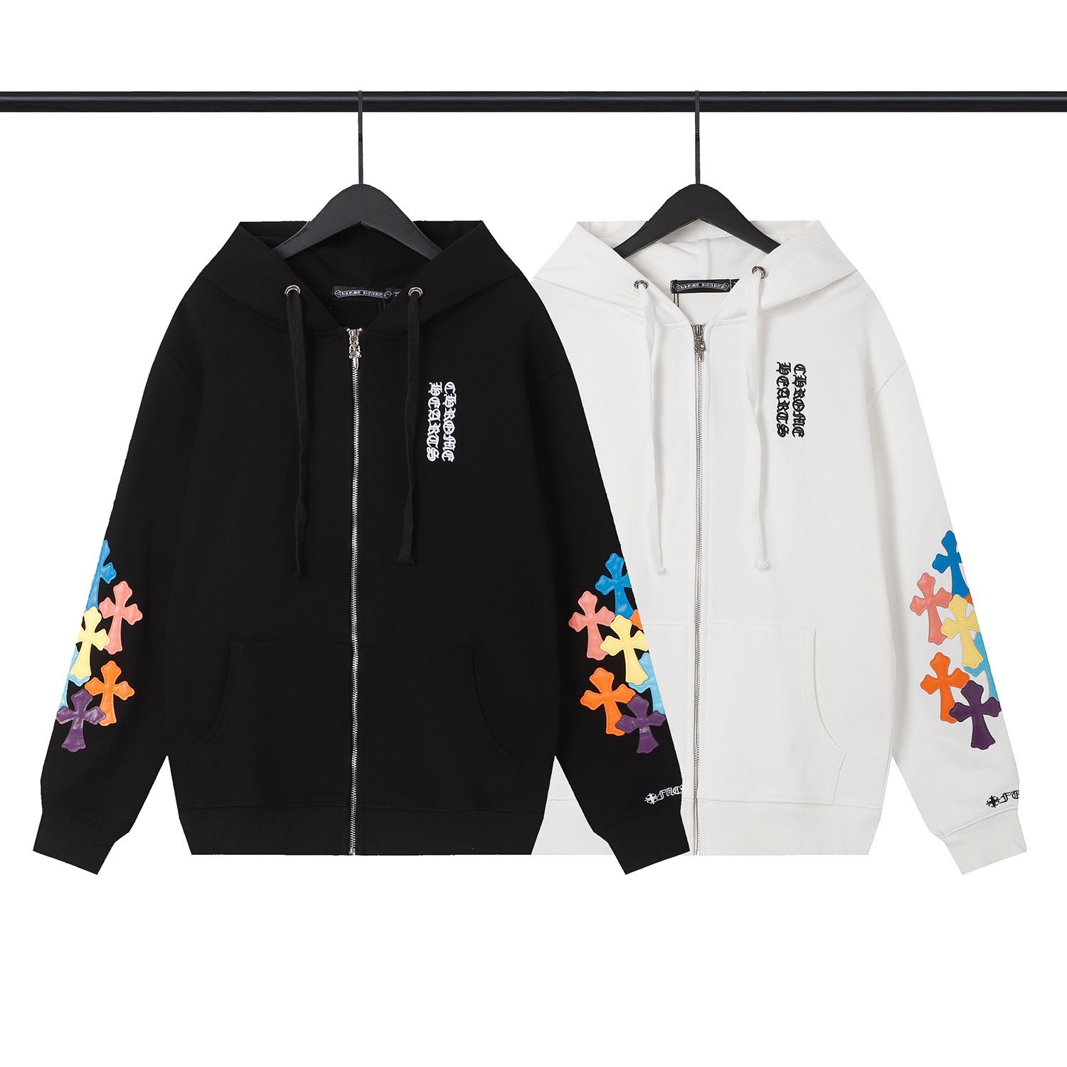 Chrome Hearts Leather Colorful Cross Logo Zipper Hoodie 2 Colors