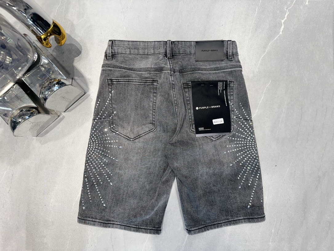 Purple Brand Diamond Denim Shorts Dark Grey
