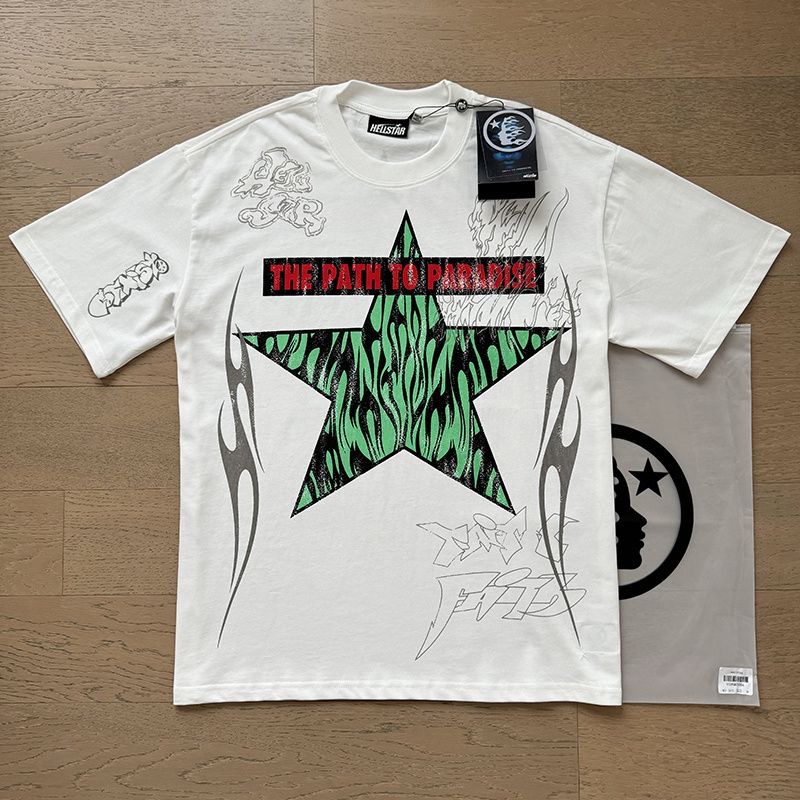 Hellstar Green Star Print Tee White Color